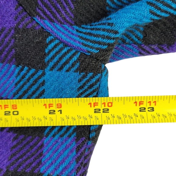 Leslie Fay Blazer Women Size 12 Blue Purple Black Check Pockets Long Wool Blend - Picture 8 of 10